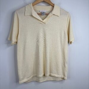 Vintage Talbots Short Sleeve Sweater M Polo Butter Yellow Tennis Country Club